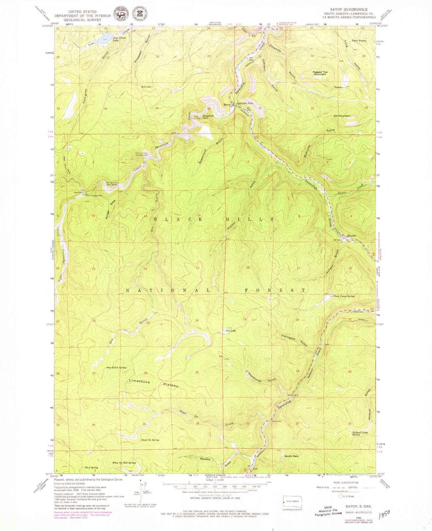 Classic USGS Savoy South Dakota 7.5'x7.5' Topo Map Image