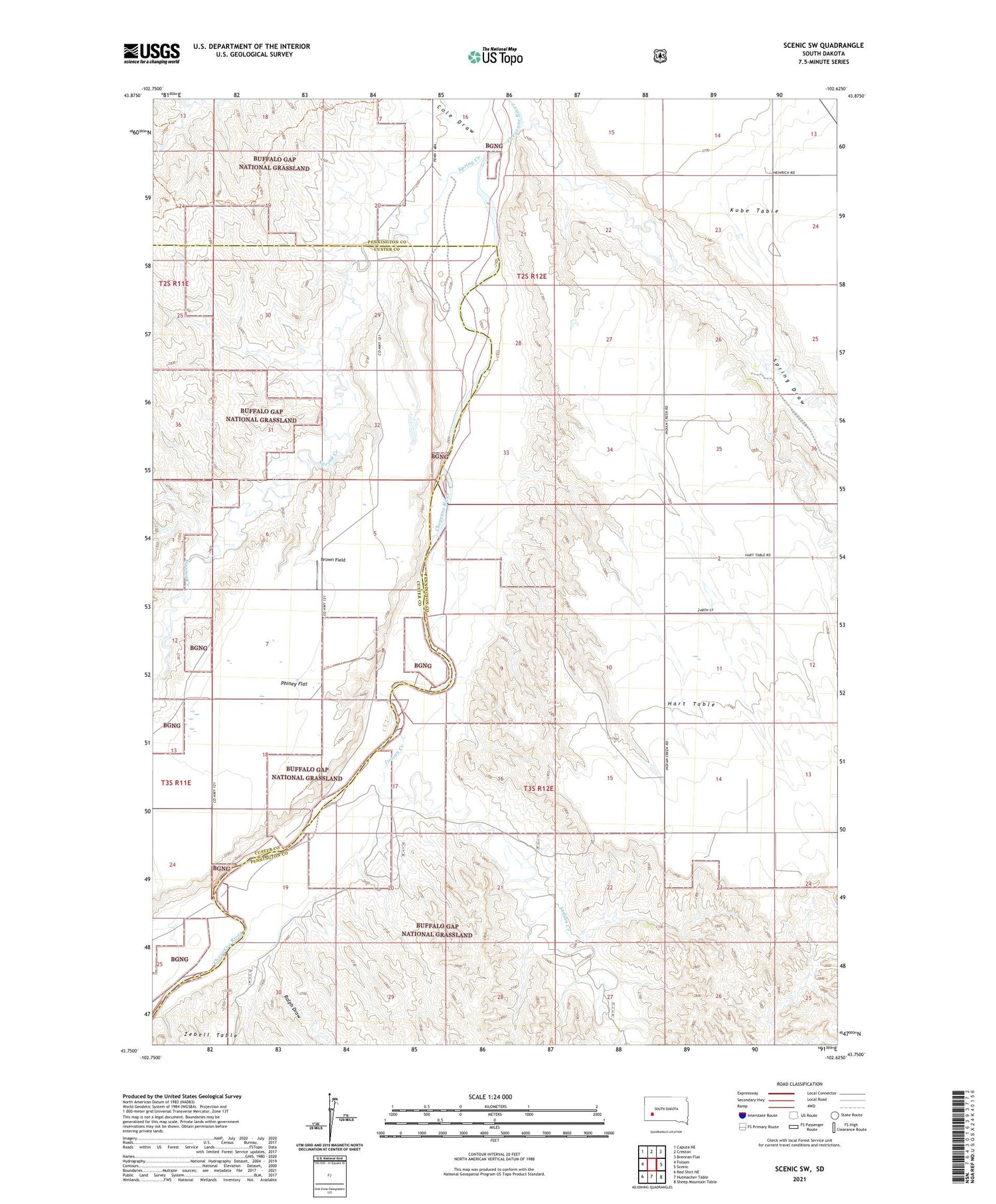 Scenic SW South Dakota US Topo Map Image