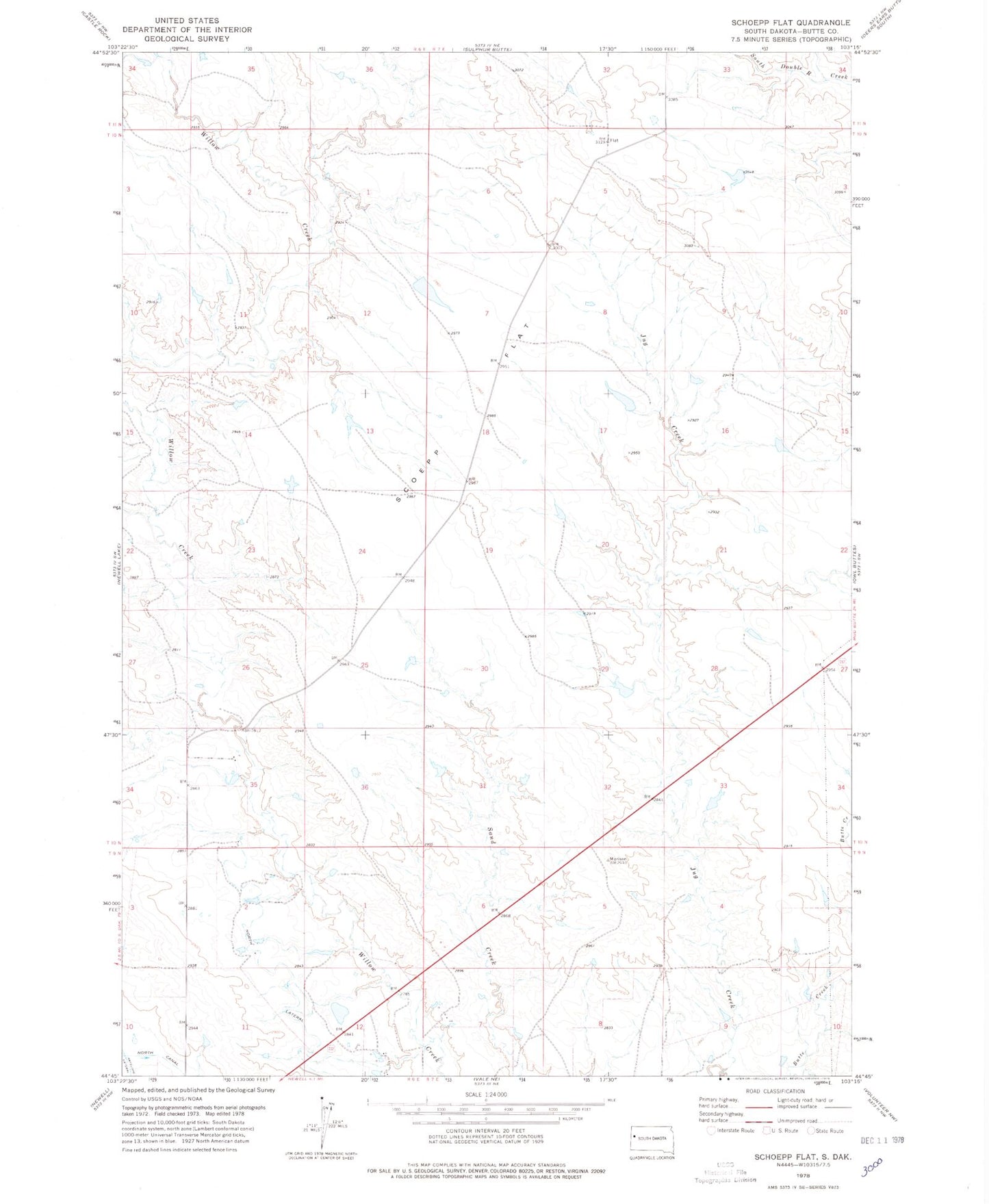 Classic USGS Schoepp Flat South Dakota 7.5'x7.5' Topo Map Image