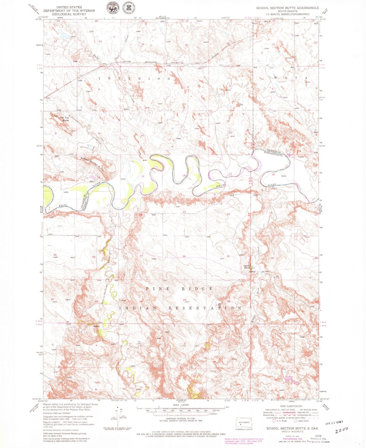 Classic USGS School Section Butte South Dakota 7.5'x7.5' Topo Map Image