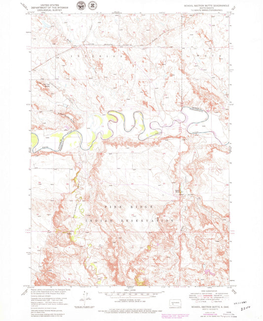 Classic USGS School Section Butte South Dakota 7.5'x7.5' Topo Map Image