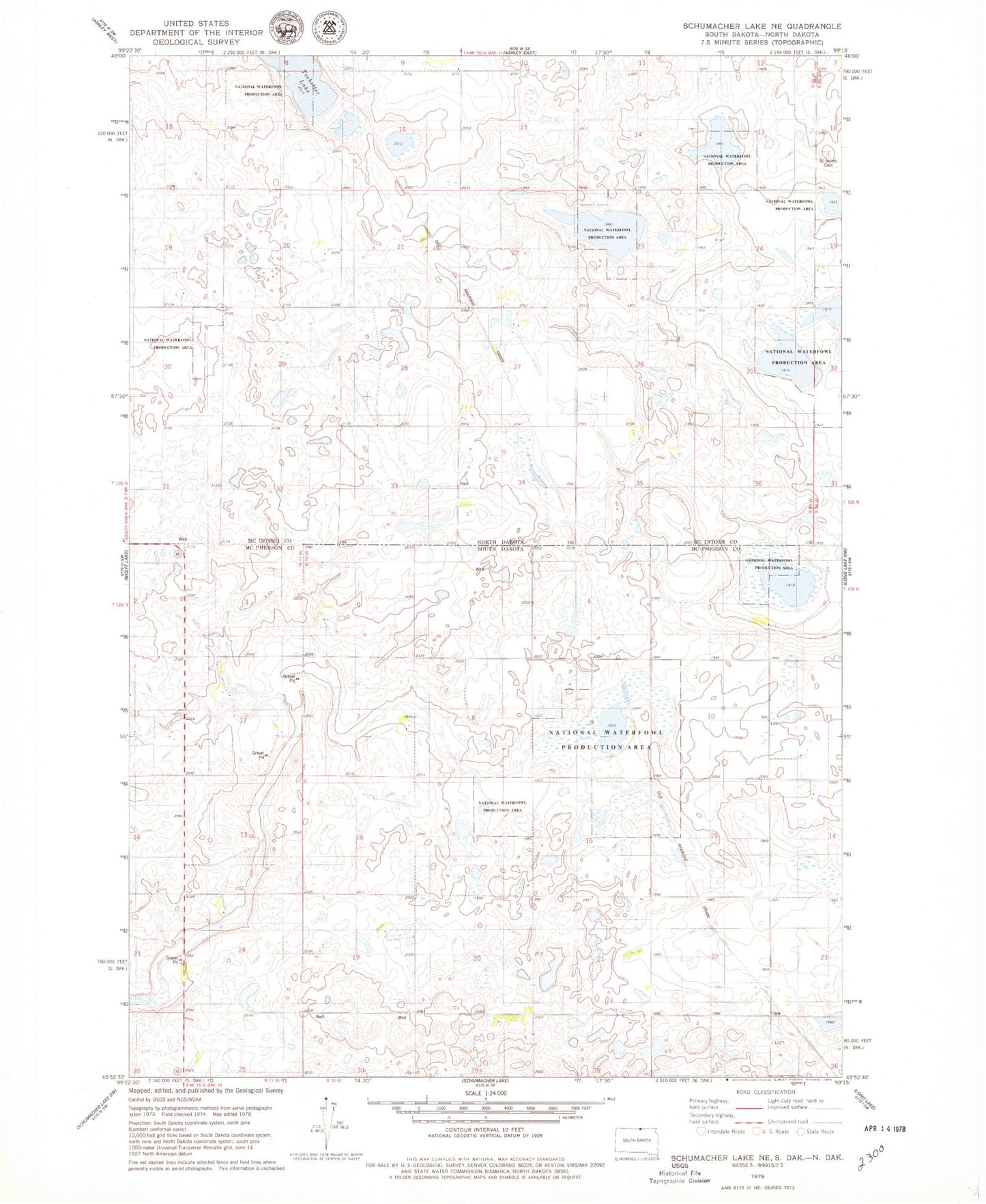 Classic USGS Schumacher Lake NE South Dakota 7.5'x7.5' Topo Map Image
