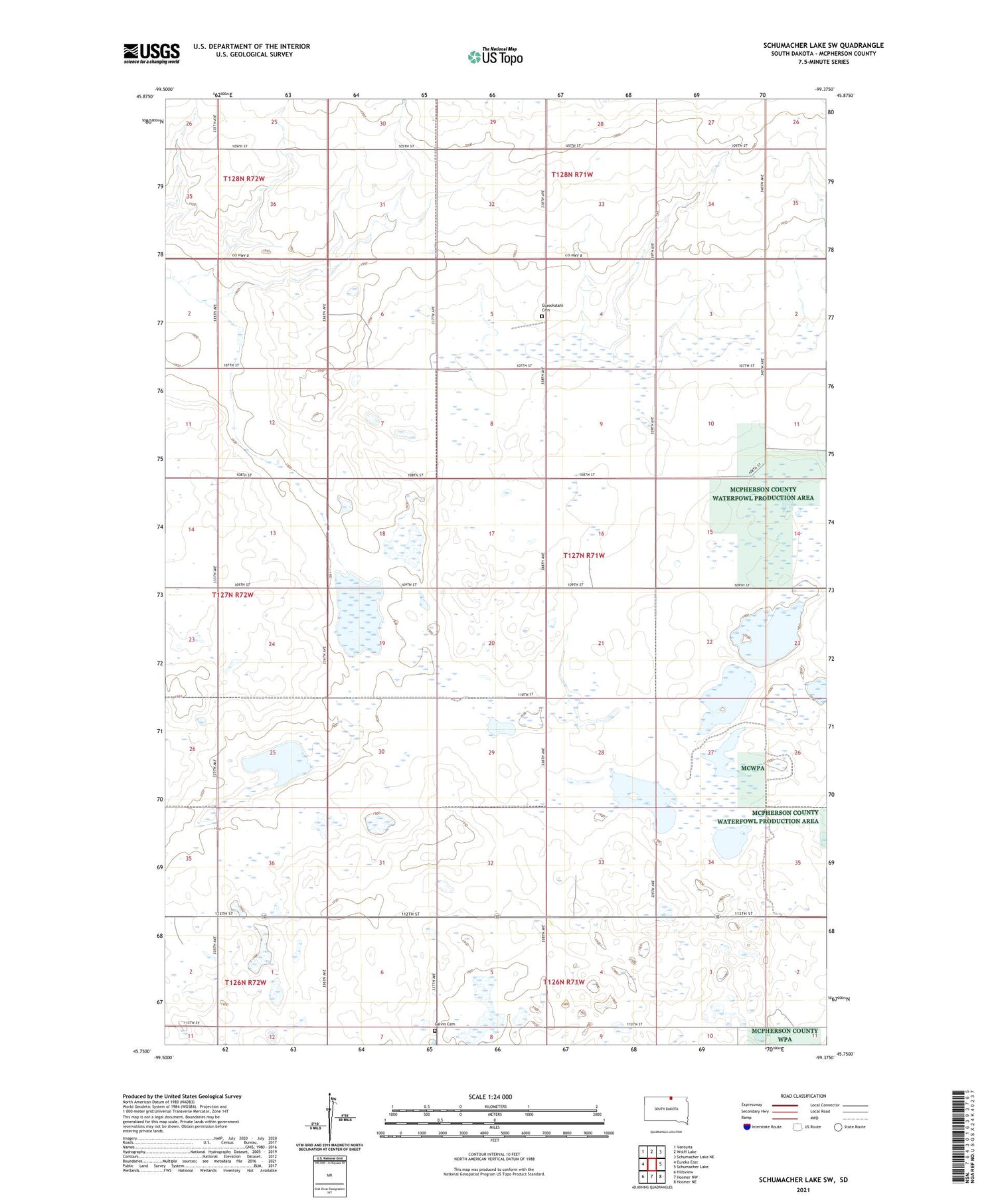 Schumacher Lake SW South Dakota US Topo Map Image