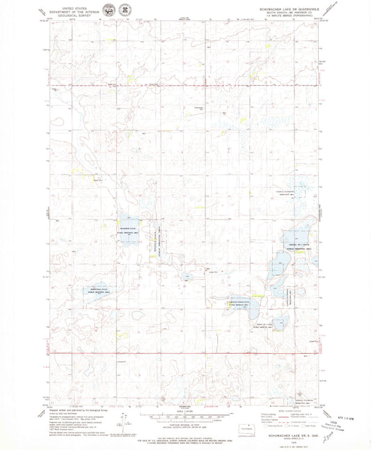 Classic USGS Schumacher Lake SW South Dakota 7.5'x7.5' Topo Map Image