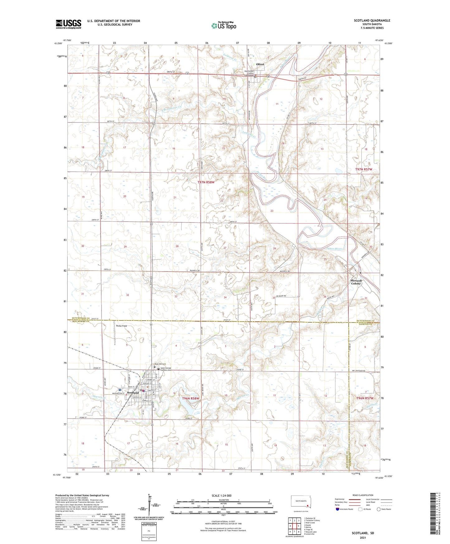 Scotland South Dakota US Topo Map Image