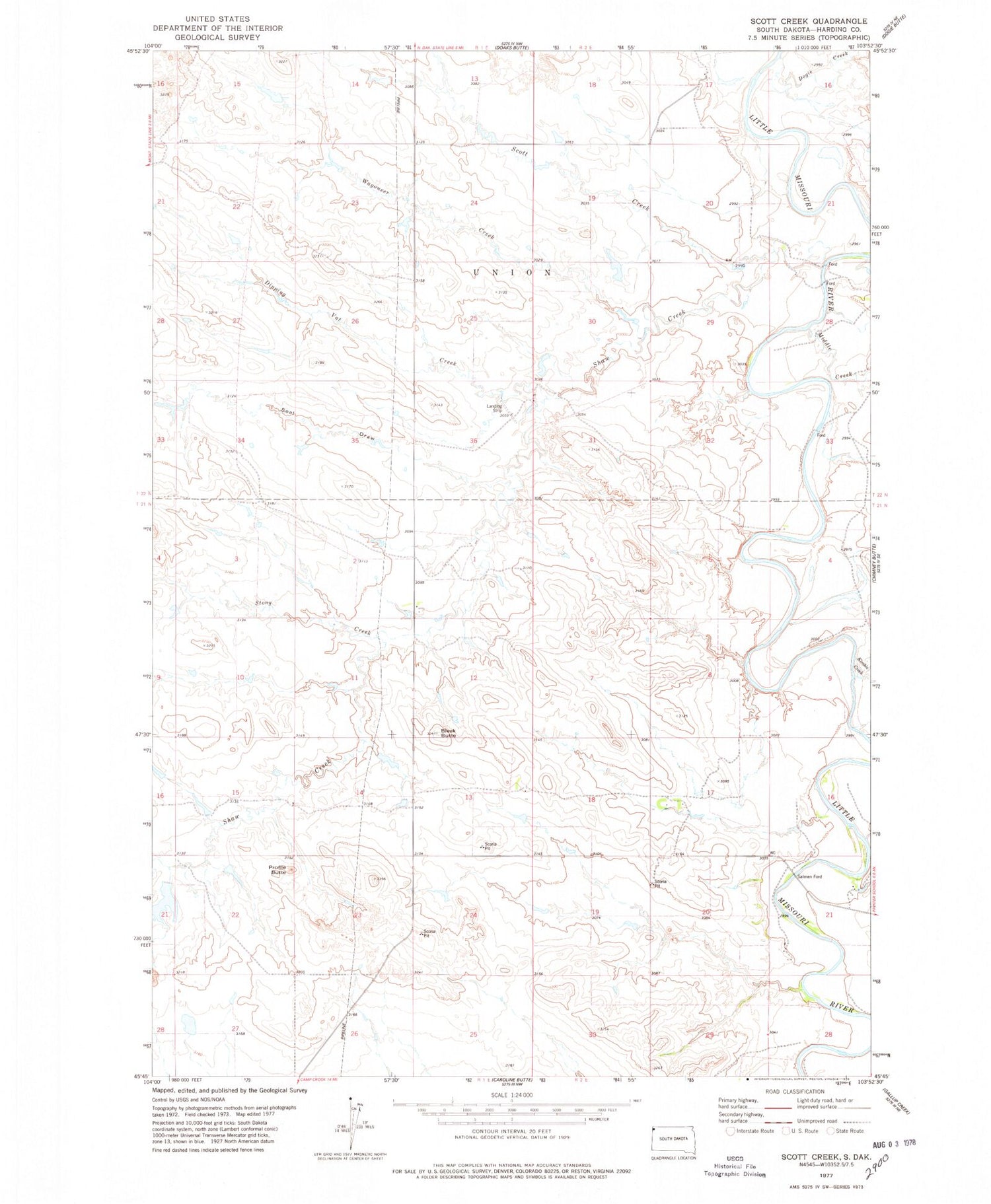 Classic USGS Scott Creek South Dakota 7.5'x7.5' Topo Map Image