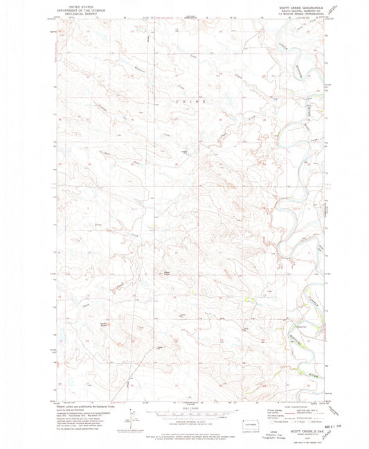 Classic USGS Scott Creek South Dakota 7.5'x7.5' Topo Map Image