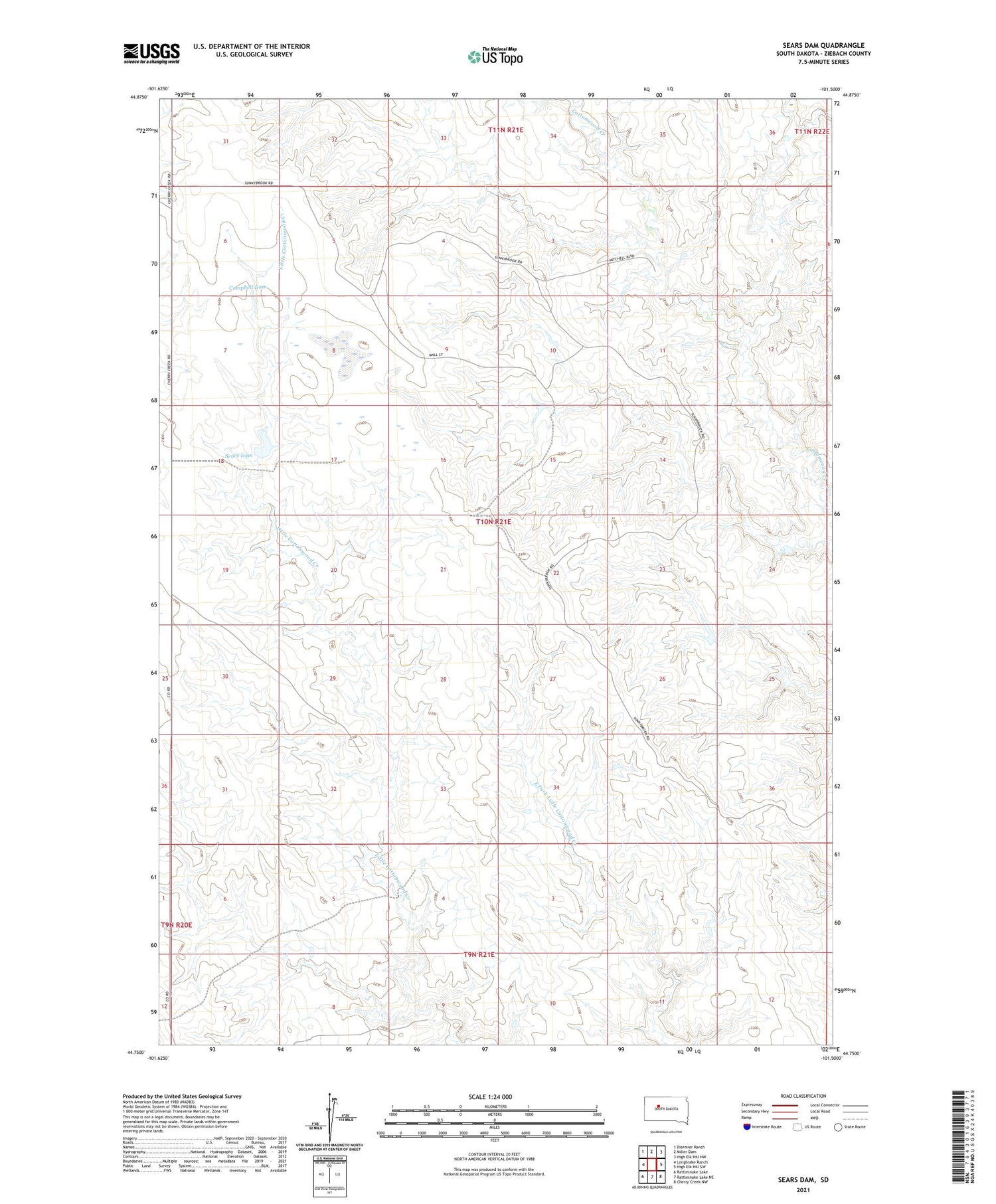 Sears Dam South Dakota US Topo Map Image