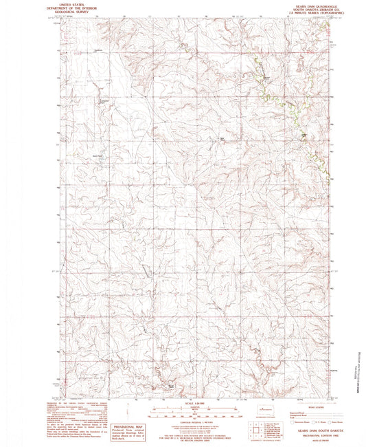 Classic USGS Sears Dam South Dakota 7.5'x7.5' Topo Map Image