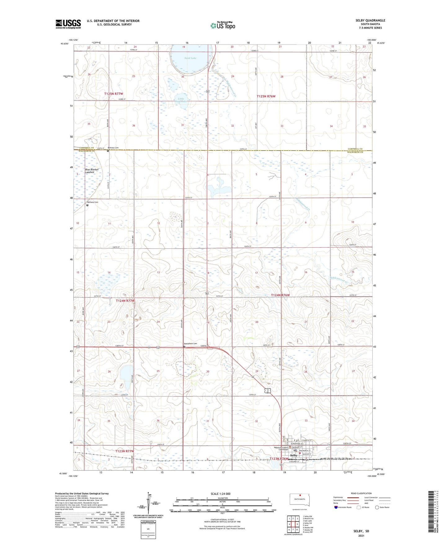 Selby South Dakota US Topo Map Image