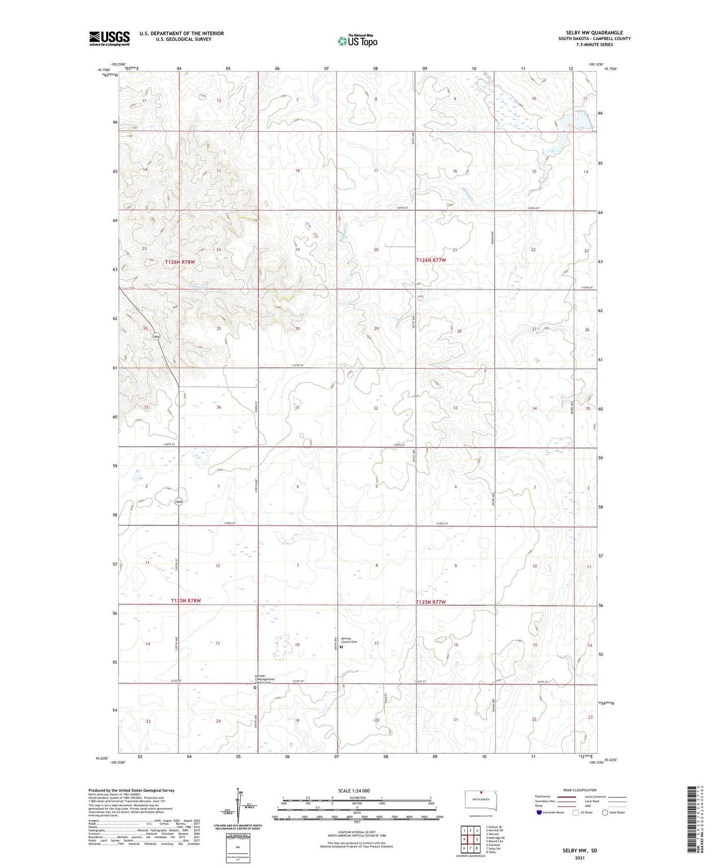 Selby NW South Dakota US Topo Map Image