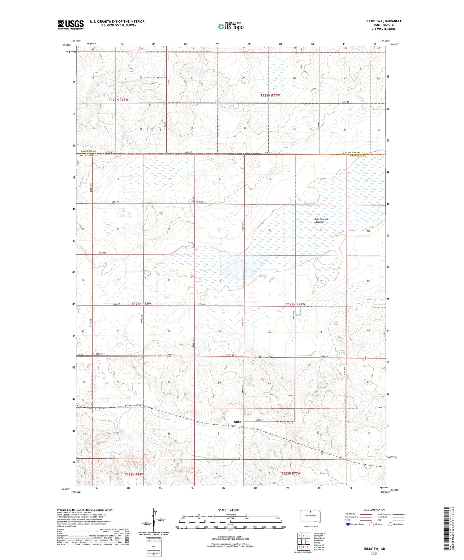 Selby SW South Dakota US Topo Map Image