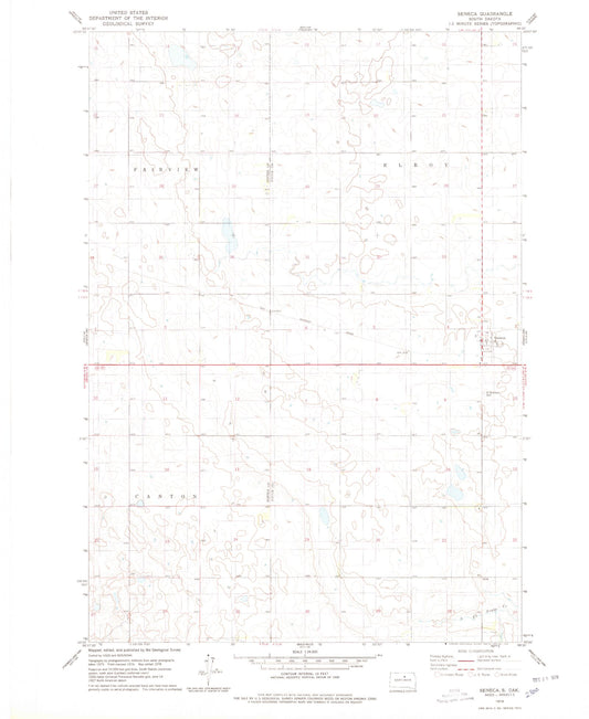 Classic USGS Seneca South Dakota 7.5'x7.5' Topo Map Image