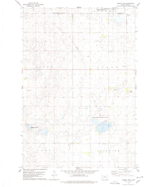 Classic USGS Seneca NW South Dakota 7.5'x7.5' Topo Map Image