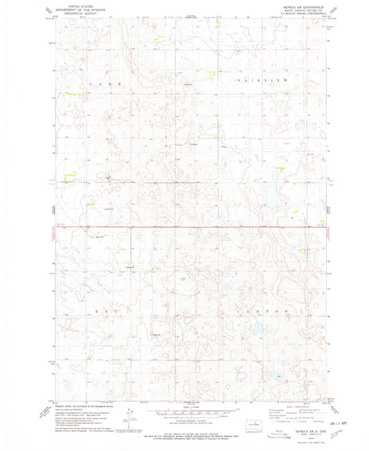 Classic USGS Seneca SW South Dakota 7.5'x7.5' Topo Map Image