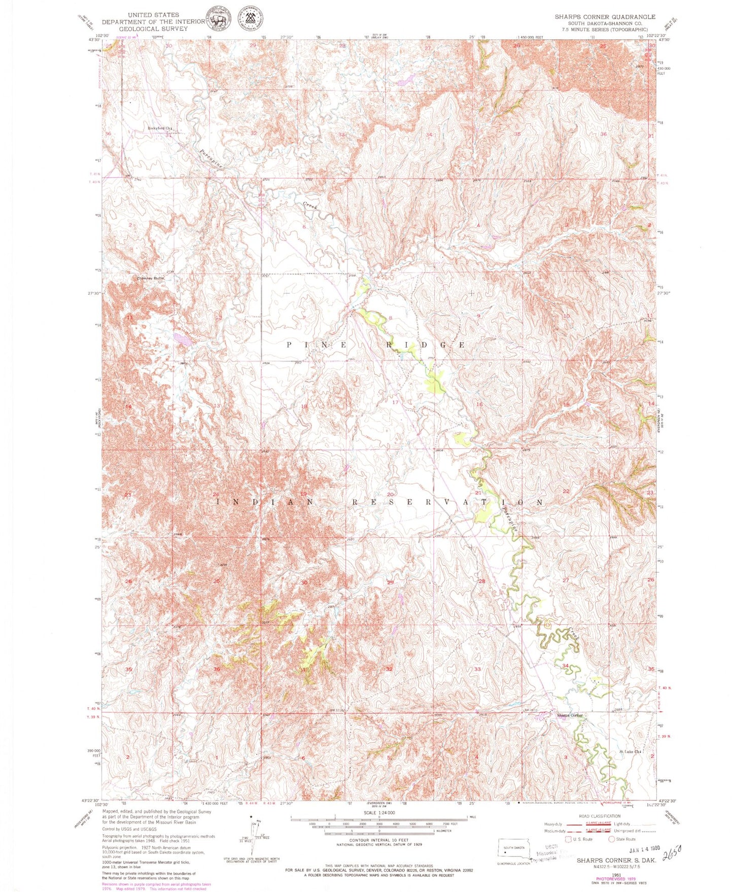 Classic USGS Sharps Corner South Dakota 7.5'x7.5' Topo Map Image