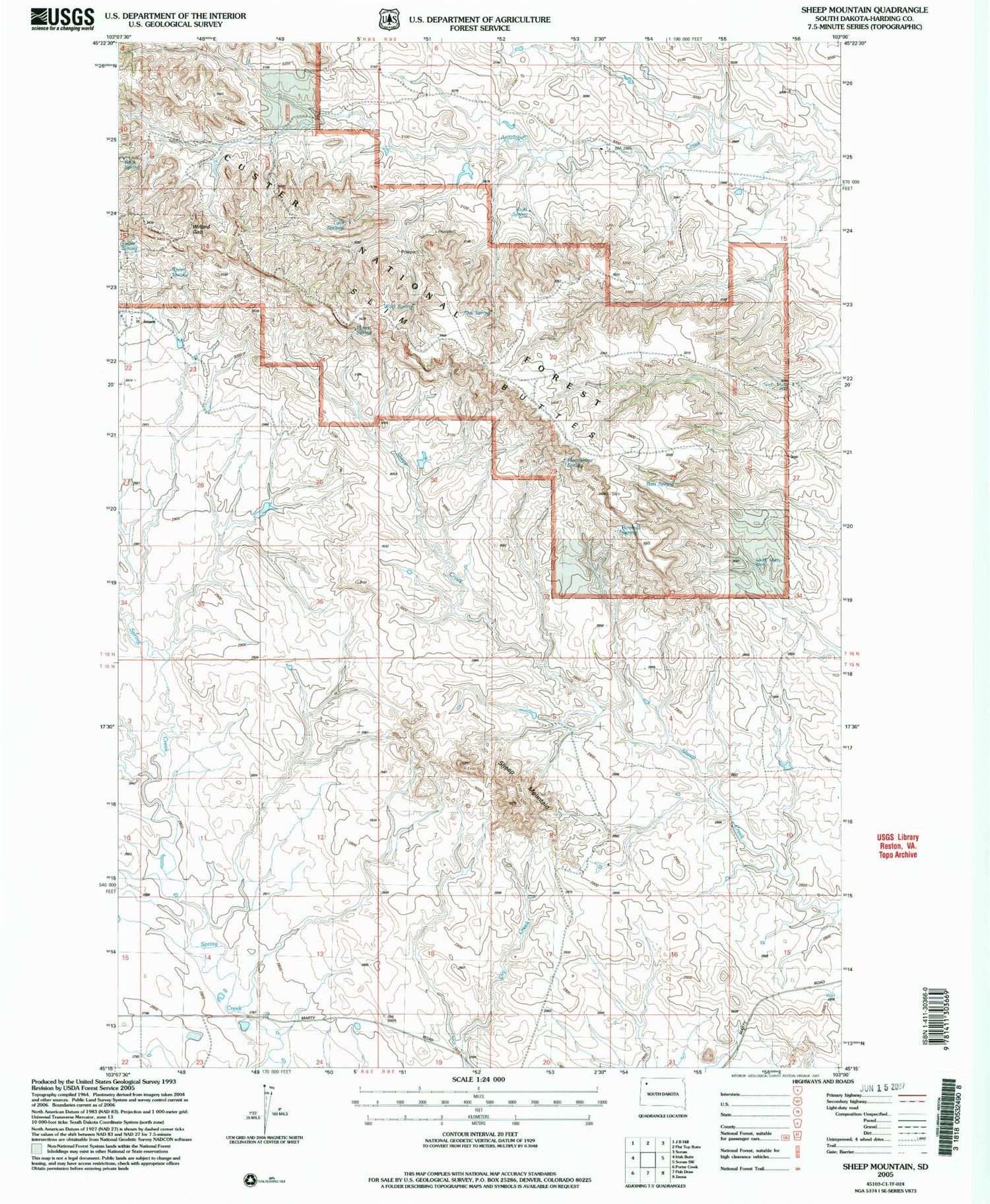 Classic USGS Sheep Mountain South Dakota 7.5'x7.5' Topo Map Image