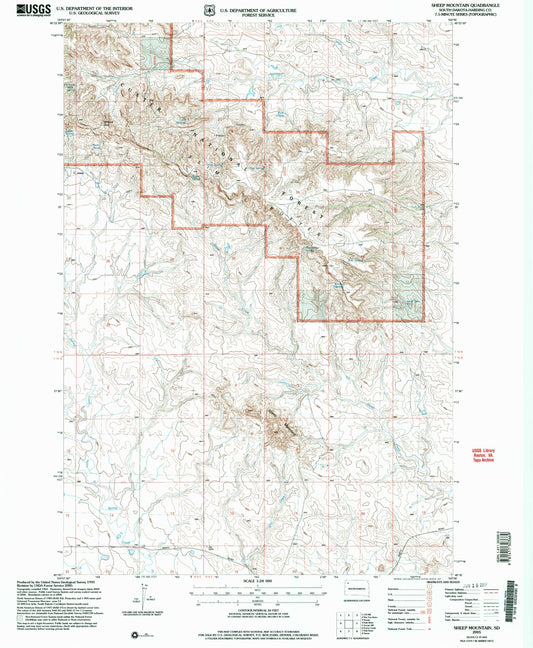 Classic USGS Sheep Mountain South Dakota 7.5'x7.5' Topo Map Image
