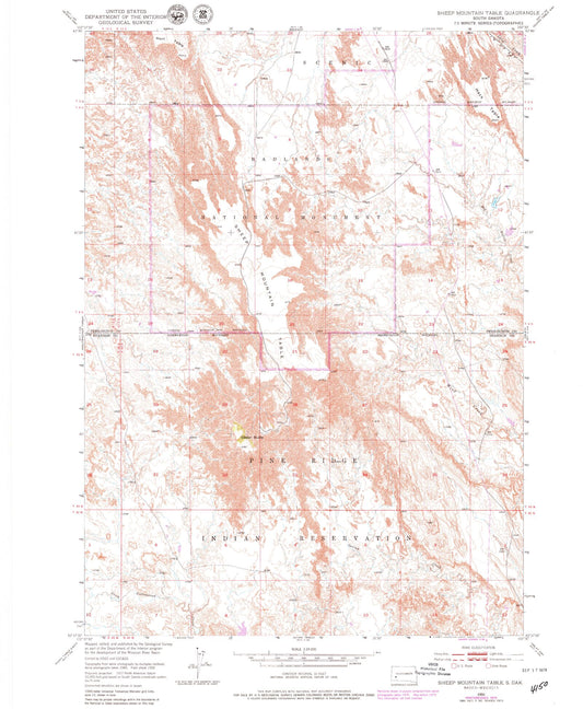 Classic USGS Sheep Mountain Table South Dakota 7.5'x7.5' Topo Map Image
