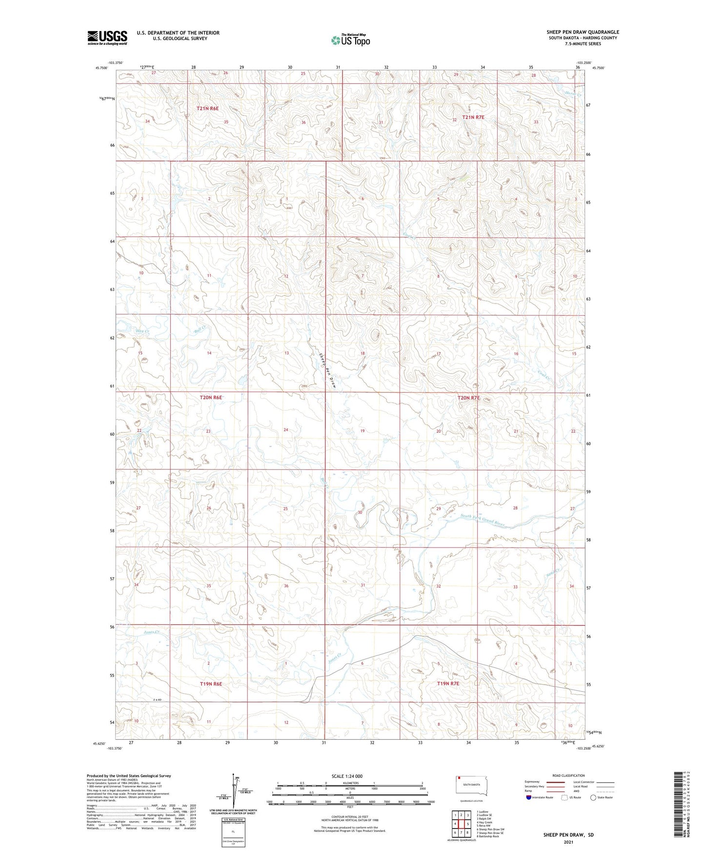 Sheep Pen Draw South Dakota US Topo Map Image