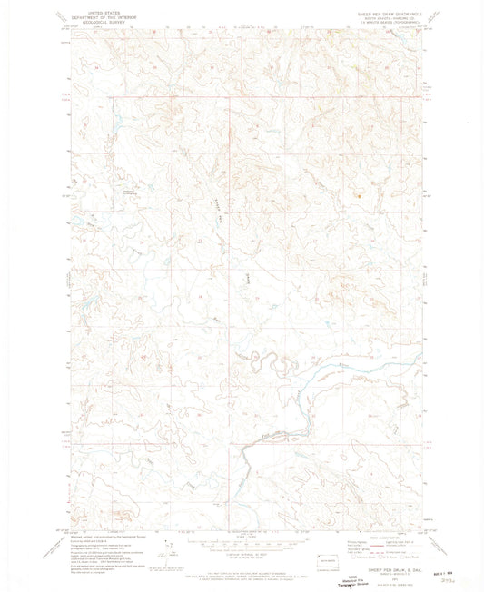 Classic USGS Sheep Pen Draw South Dakota 7.5'x7.5' Topo Map Image
