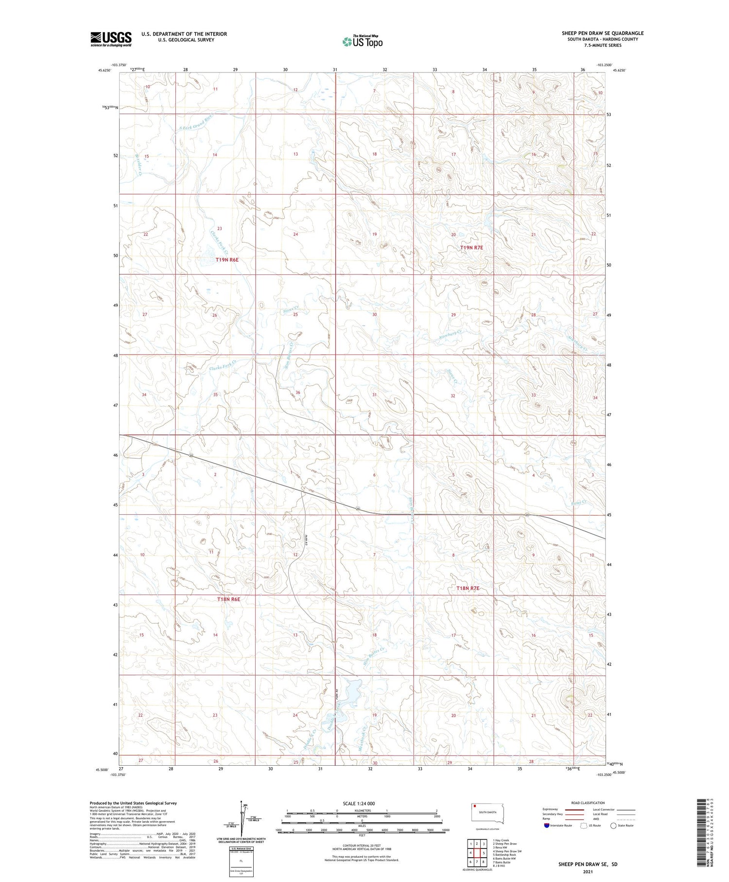 Sheep Pen Draw SE South Dakota US Topo Map Image