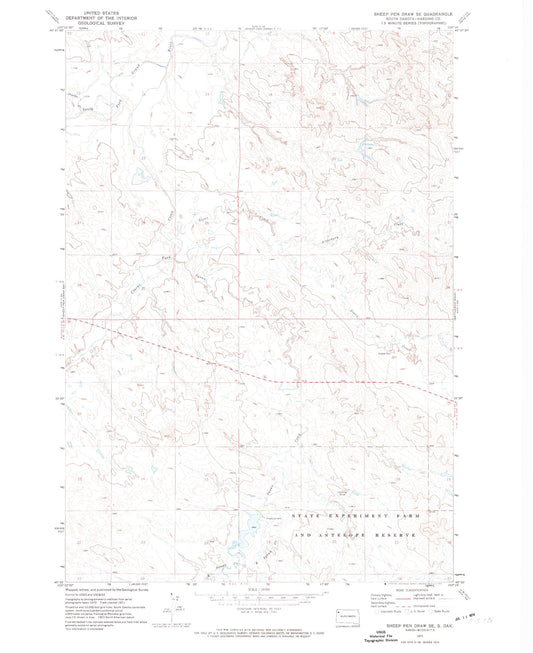 Classic USGS Sheep Pen Draw SE South Dakota 7.5'x7.5' Topo Map Image