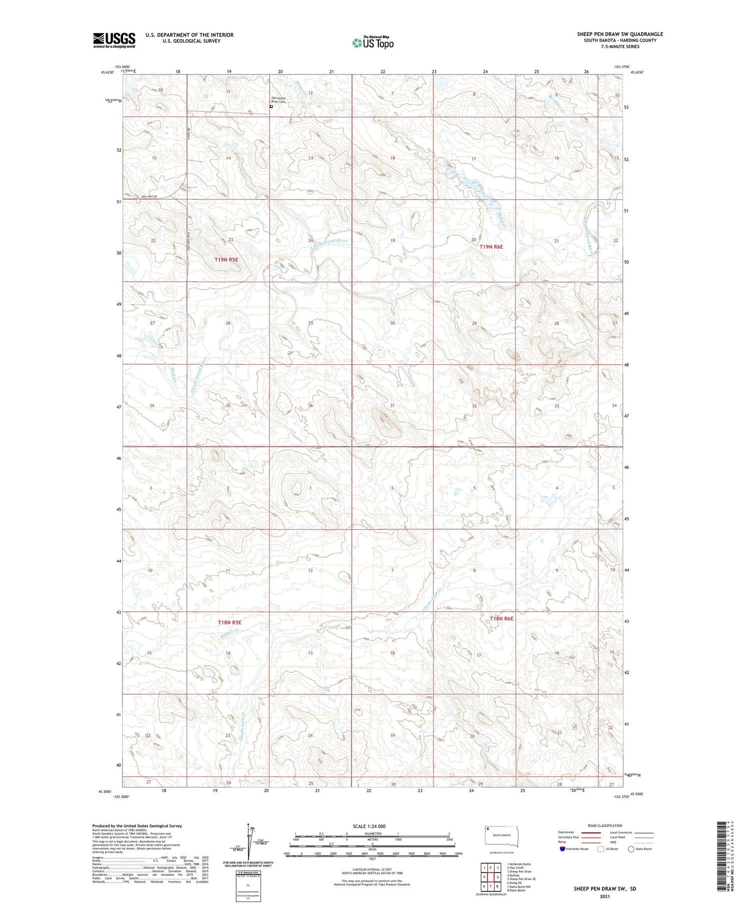 Sheep Pen Draw SW South Dakota US Topo Map Image