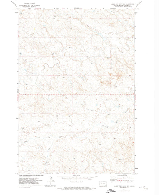 Classic USGS Sheep Pen Draw SW South Dakota 7.5'x7.5' Topo Map Image