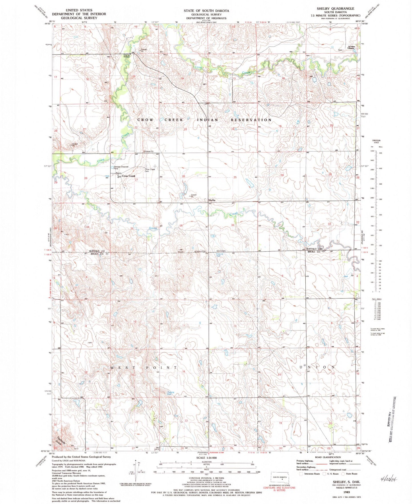 Classic USGS Shelby South Dakota 7.5'x7.5' Topo Map Image