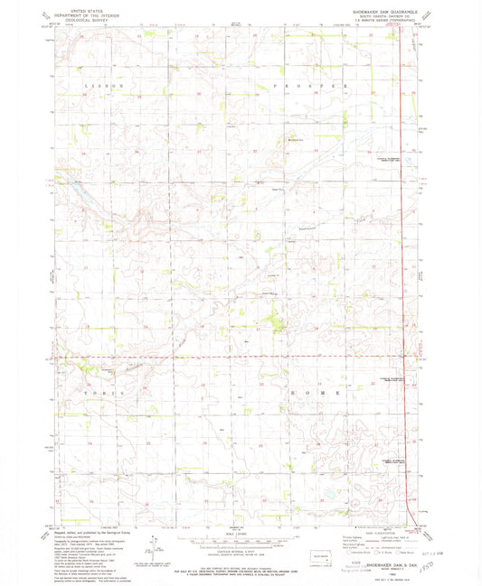 Classic USGS Shoemaker Dam South Dakota 7.5'x7.5' Topo Map Image