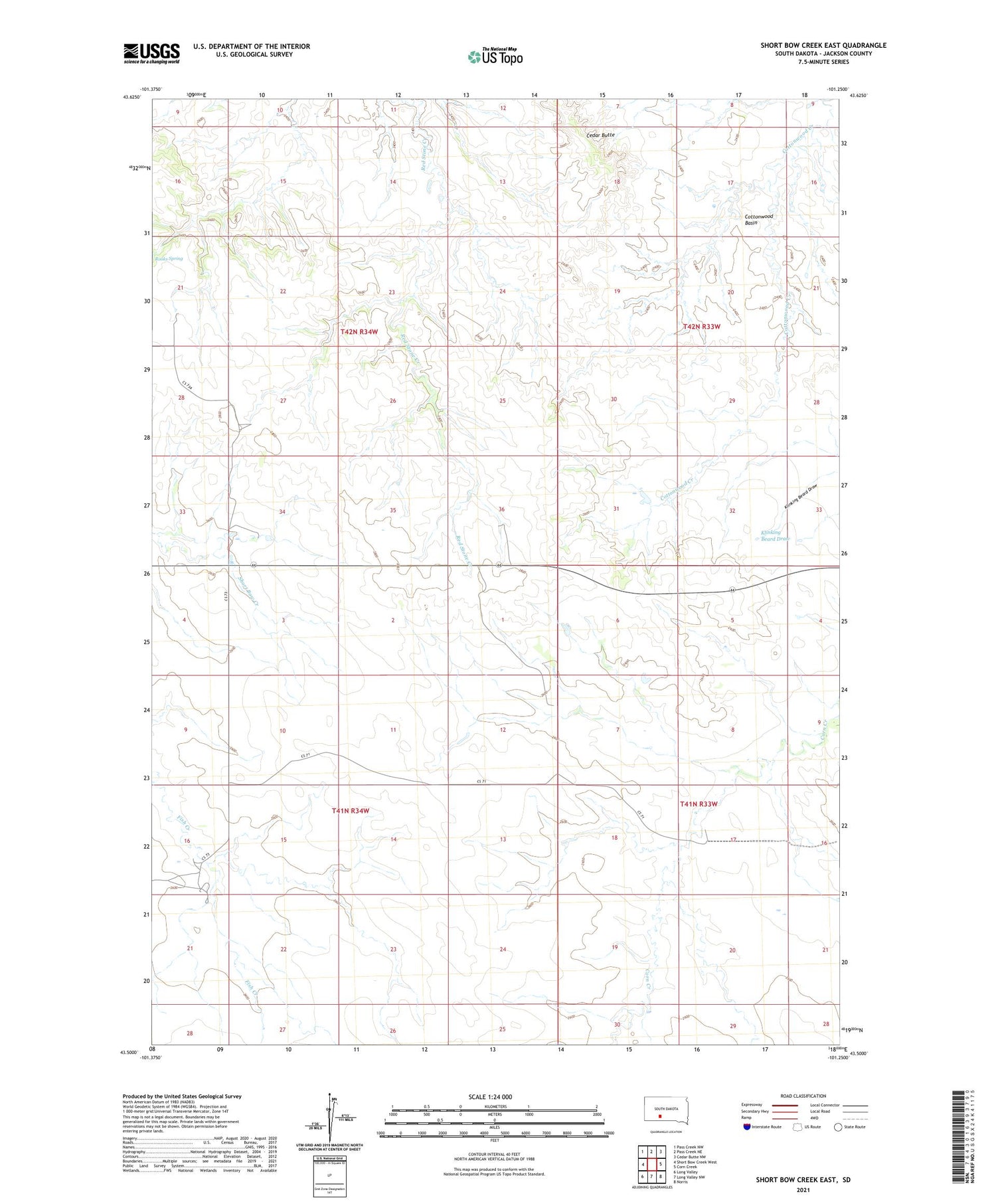Short Bow Creek East South Dakota US Topo Map Image