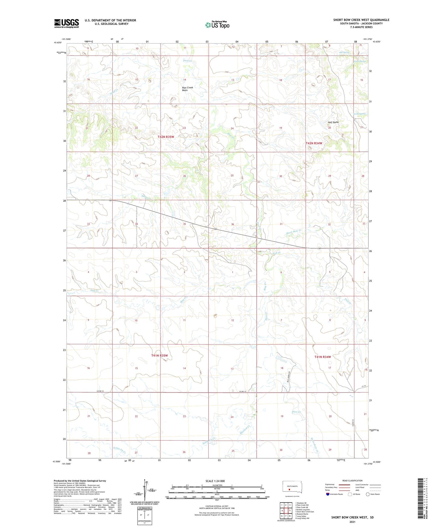 Short Bow Creek West South Dakota US Topo Map Image