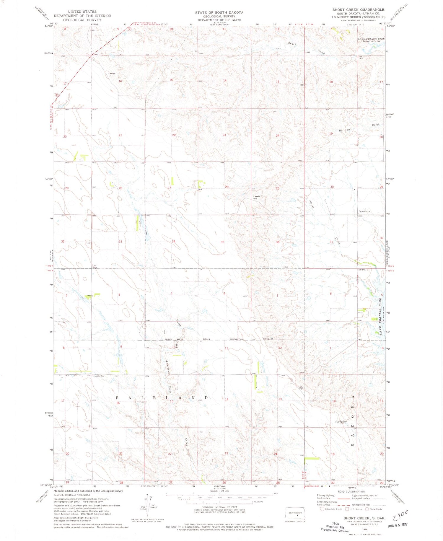 Classic USGS Short Creek South Dakota 7.5'x7.5' Topo Map Image