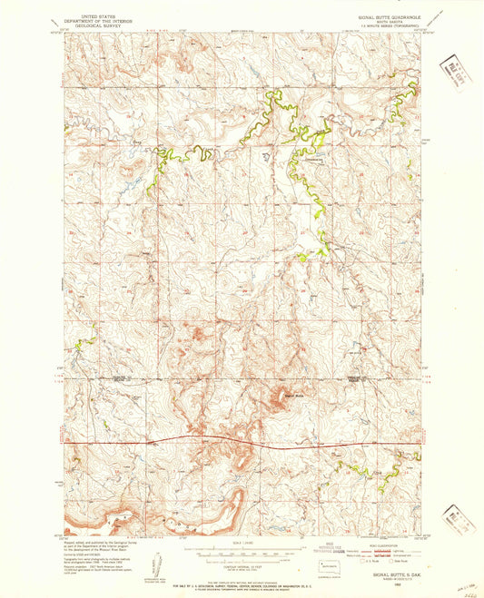 Classic USGS Signal Butte South Dakota 7.5'x7.5' Topo Map Image