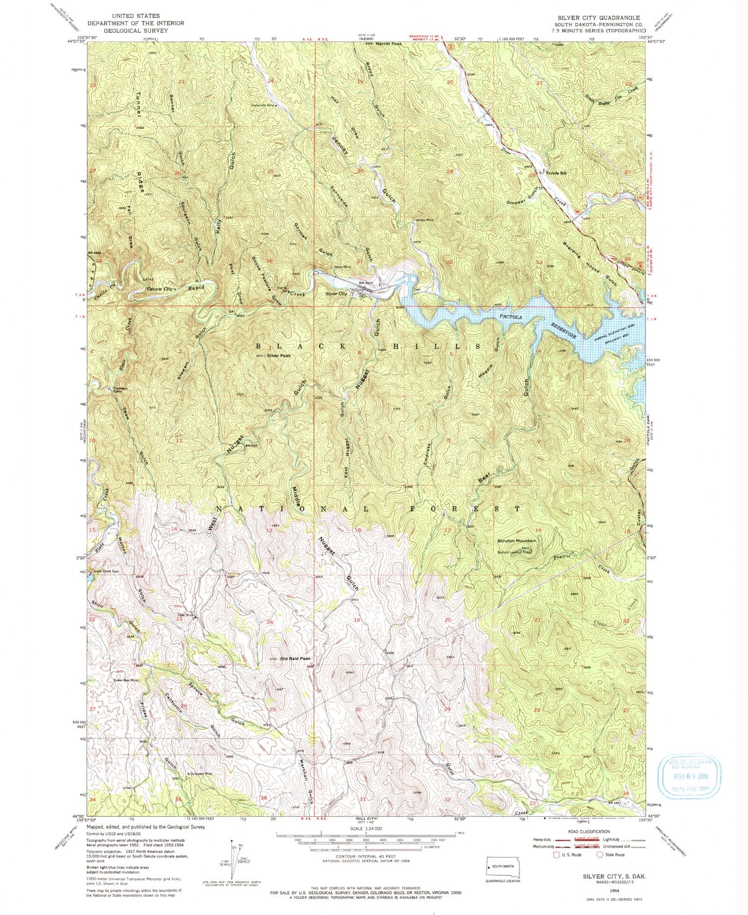 Classic USGS Silver City South Dakota 7.5'x7.5' Topo Map Image