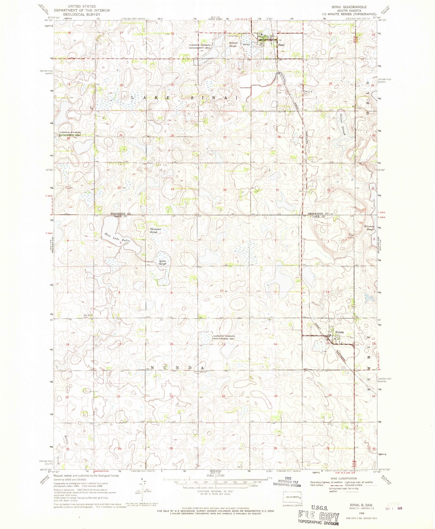 Classic USGS Sinai South Dakota 7.5'x7.5' Topo Map Image
