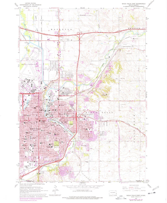 Classic USGS Sioux Falls East South Dakota 7.5'x7.5' Topo Map Image