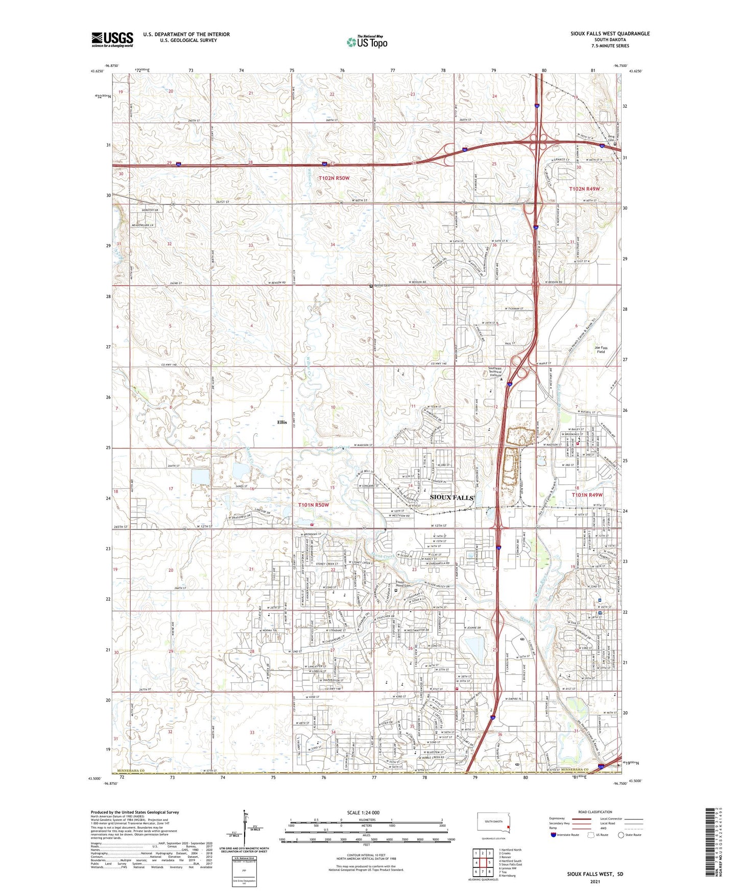 Sioux Falls West South Dakota US Topo Map Image