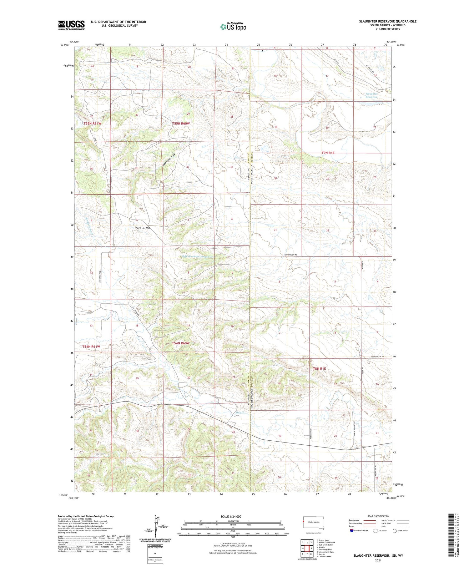 Slaughter Reservoir South Dakota US Topo Map Image