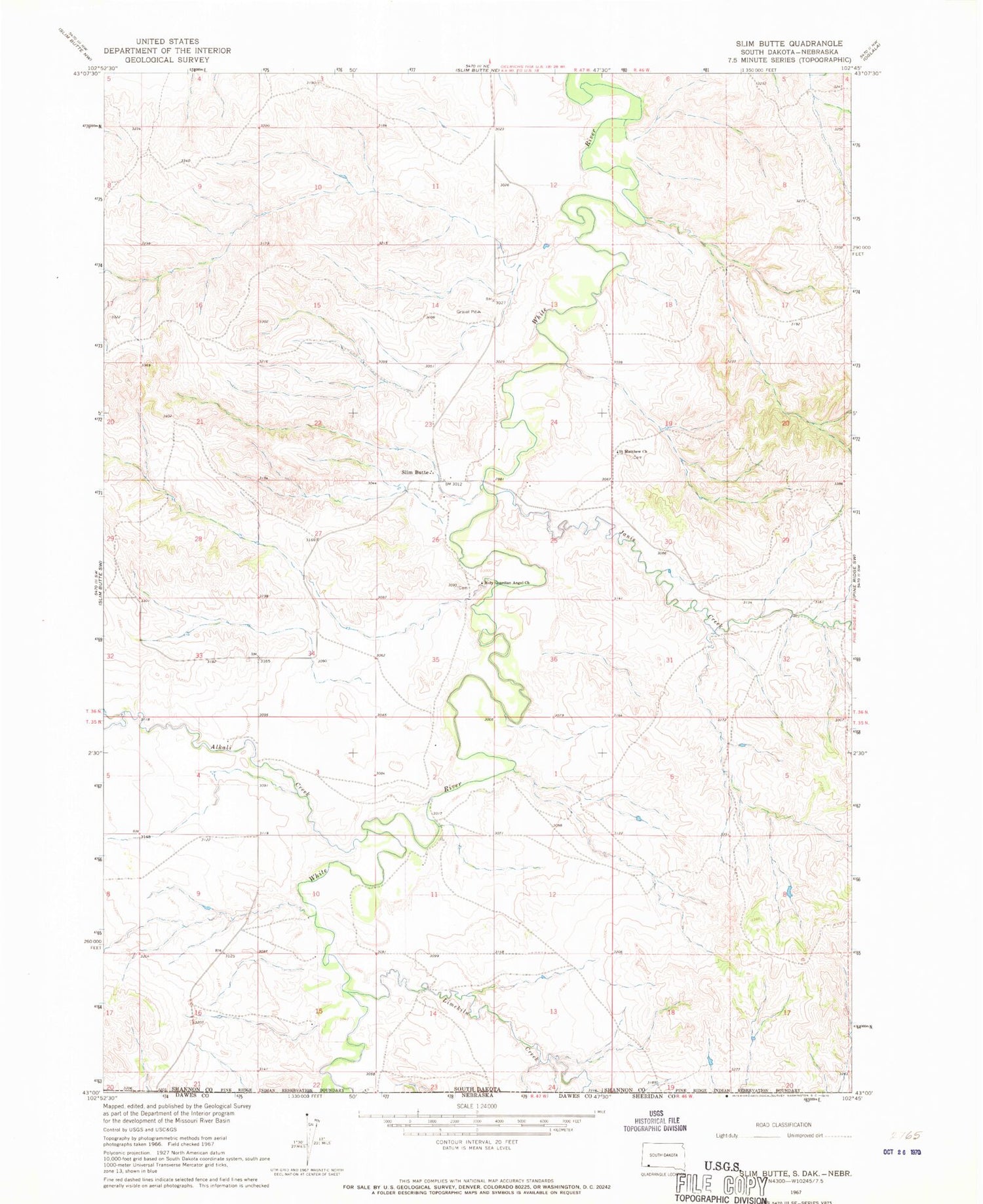 Classic USGS Slim Butte South Dakota 7.5'x7.5' Topo Map Image