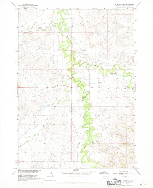 Classic USGS Slim Butte NE South Dakota 7.5'x7.5' Topo Map Image