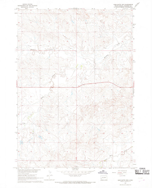 Classic USGS Slim Butte NW South Dakota 7.5'x7.5' Topo Map Image