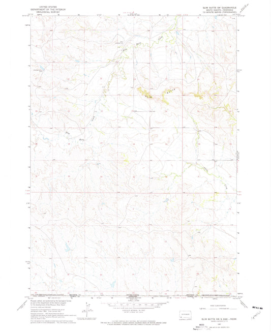 Classic USGS Slim Butte SW South Dakota 7.5'x7.5' Topo Map Image