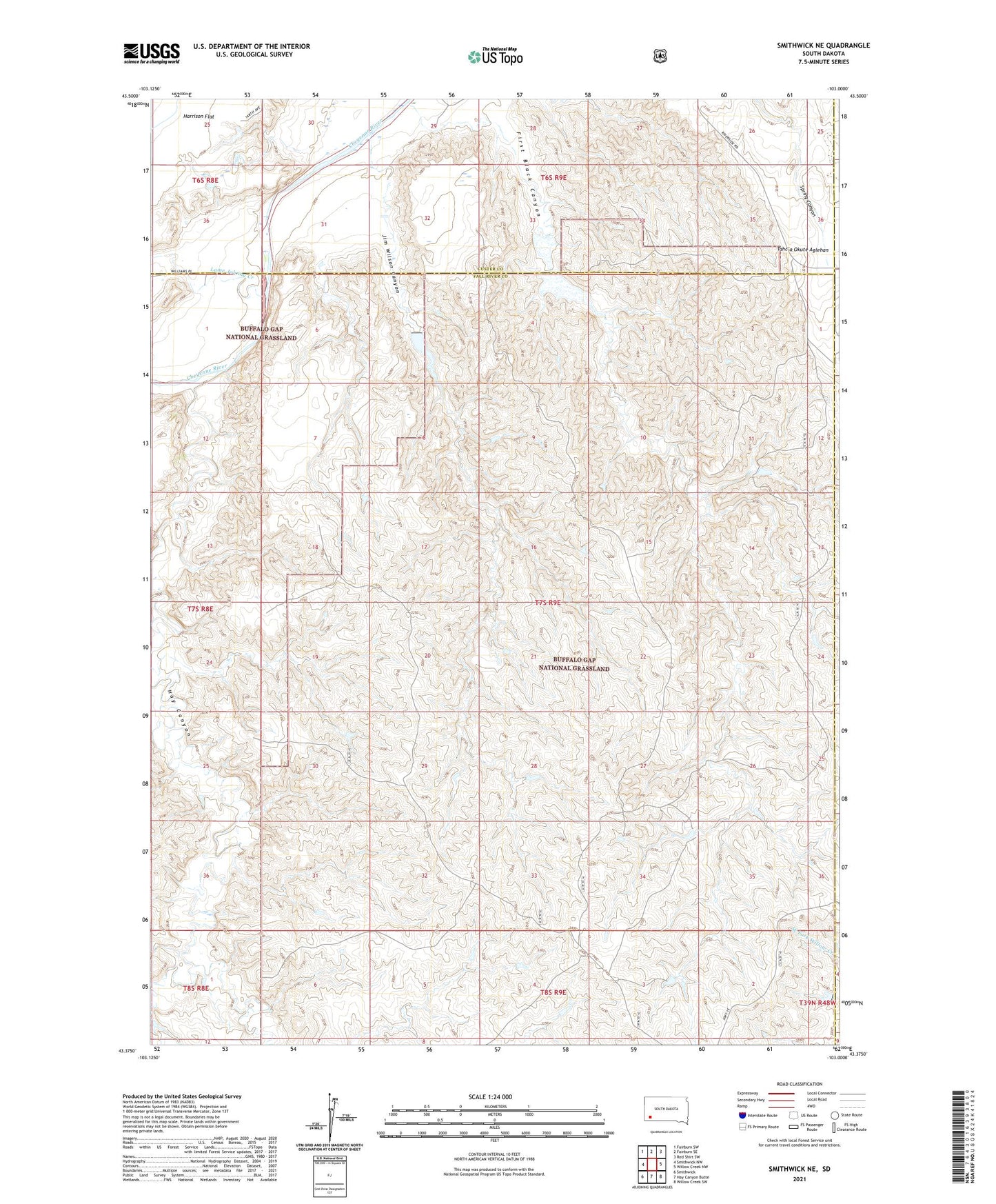 Smithwick NE South Dakota US Topo Map Image