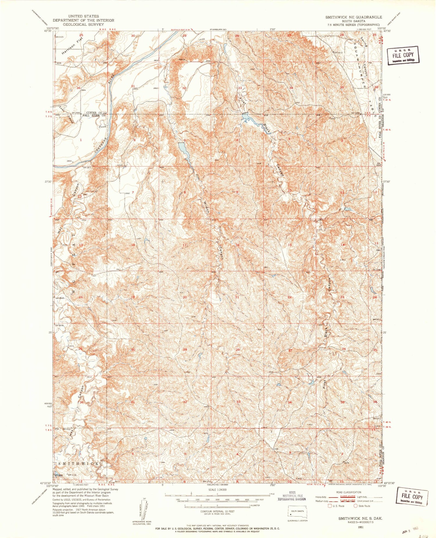 Classic USGS Smithwick NE South Dakota 7.5'x7.5' Topo Map Image