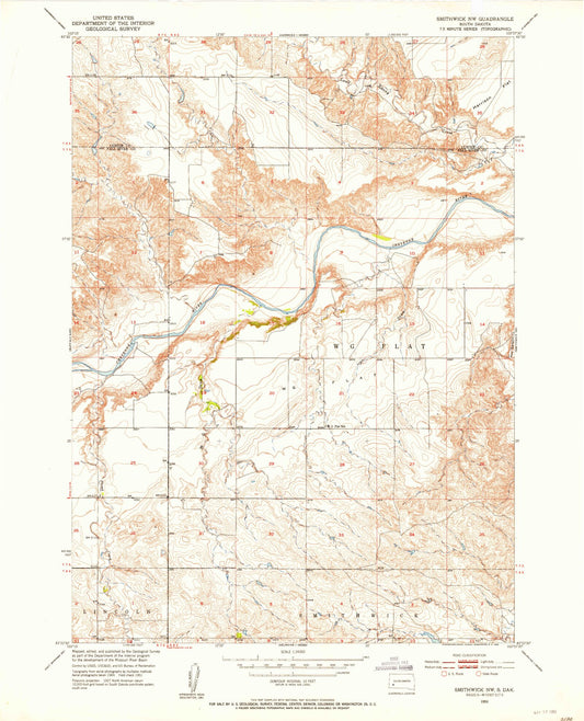 Classic USGS Smithwick NW South Dakota 7.5'x7.5' Topo Map Image