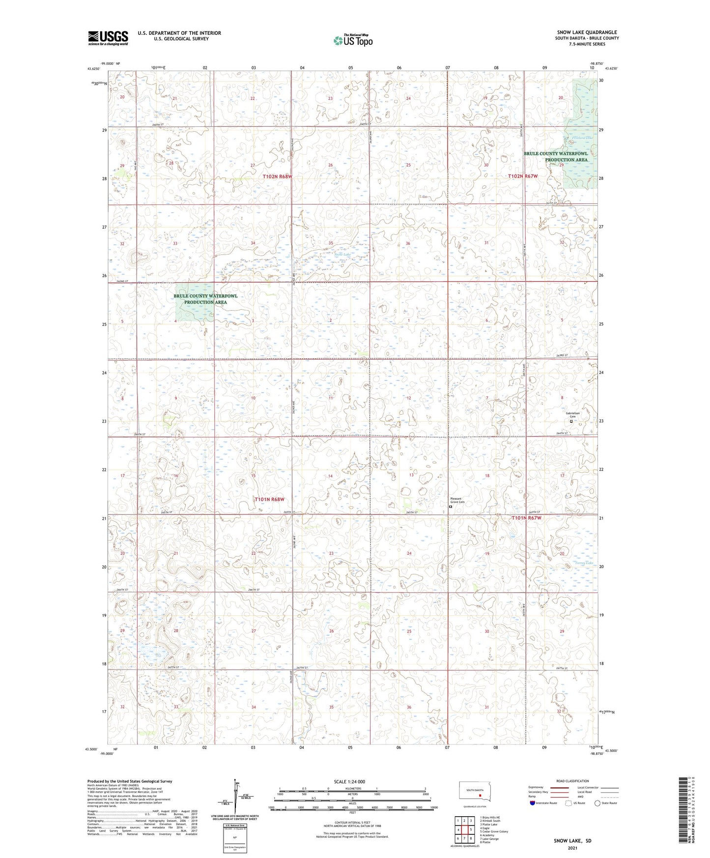 Snow Lake South Dakota US Topo Map Image