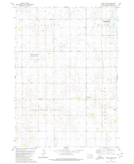 Classic USGS Snow Lake South Dakota 7.5'x7.5' Topo Map Image