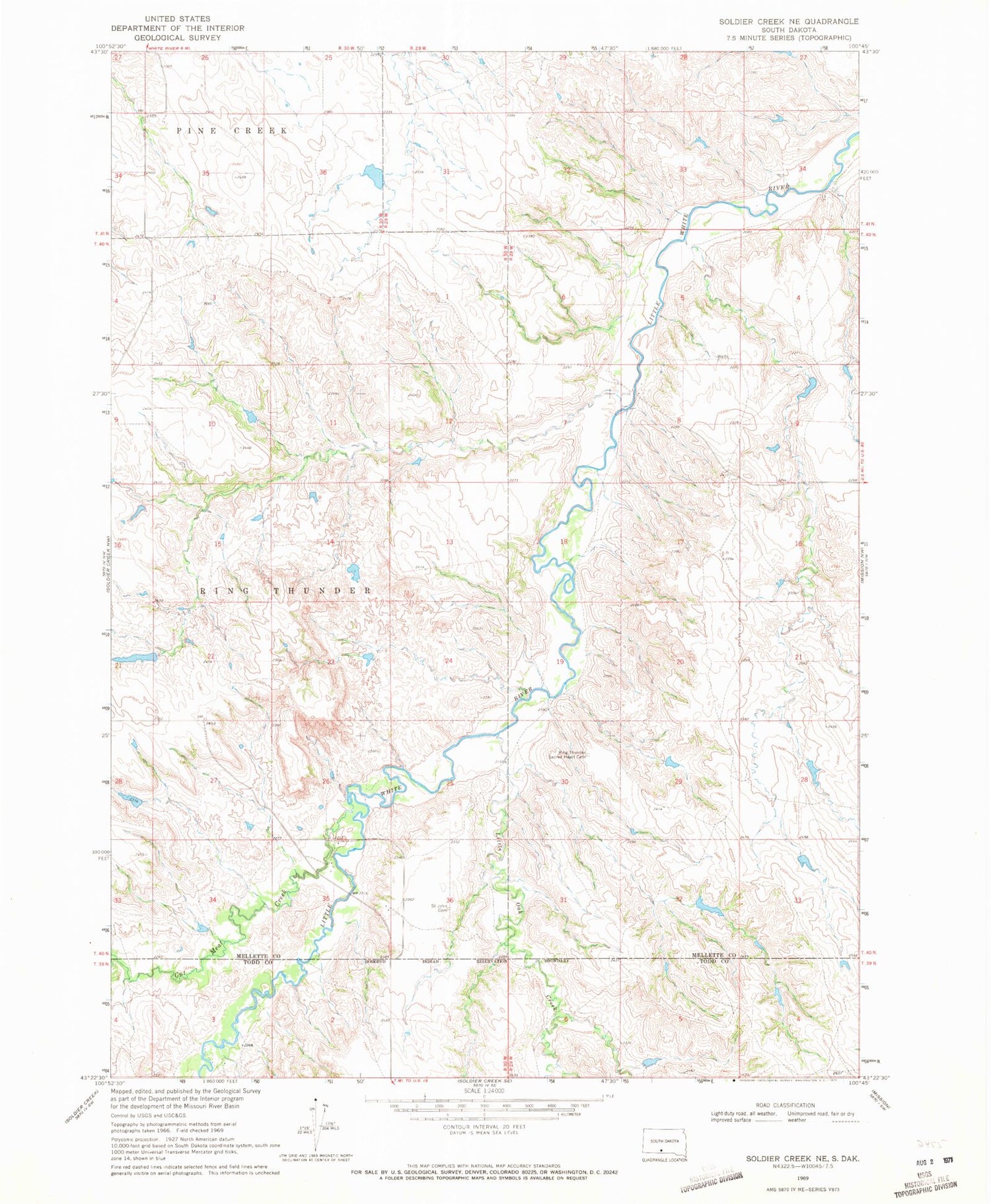 Classic USGS Soldier Creek NE South Dakota 7.5'x7.5' Topo Map Image